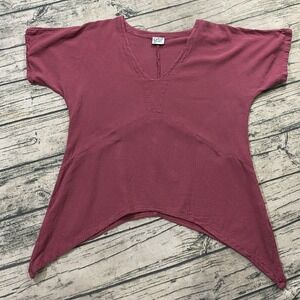 OH MY GAUZE!‎ Blouse Size 1 (S/M) Short Sleeve Sharkbite Hem Lagenlook V-Neck